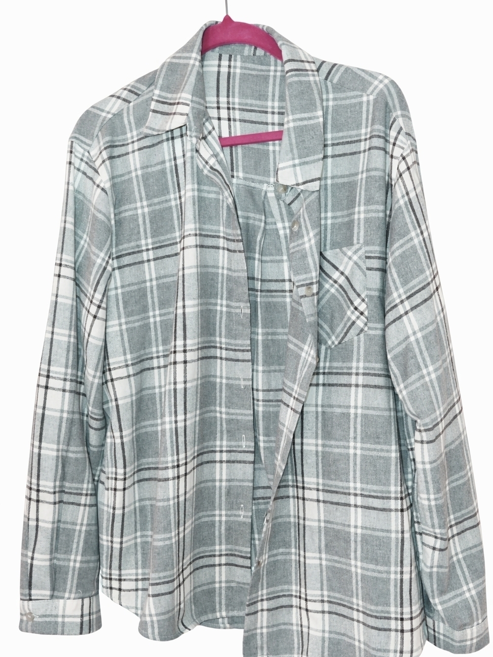 Gray and White Plaid Button-Up Shirt